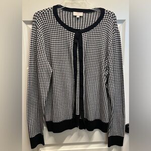 LOFT Black and White Houndstooth Cardigan SZ XL